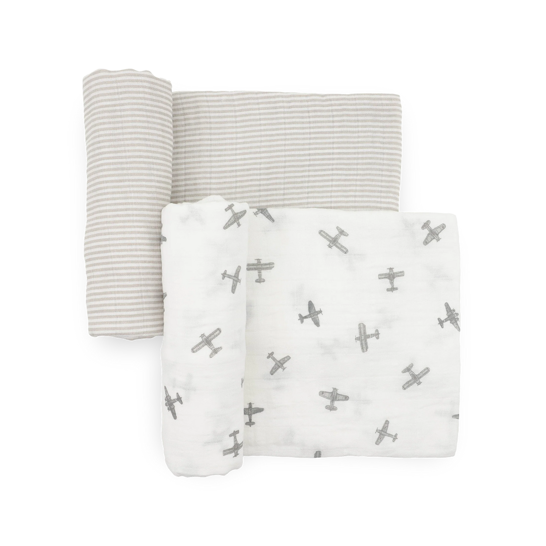 Little Unicorn Organic Cotton Muslin Swaddle Blanket 2 Pack - Pewter Planes