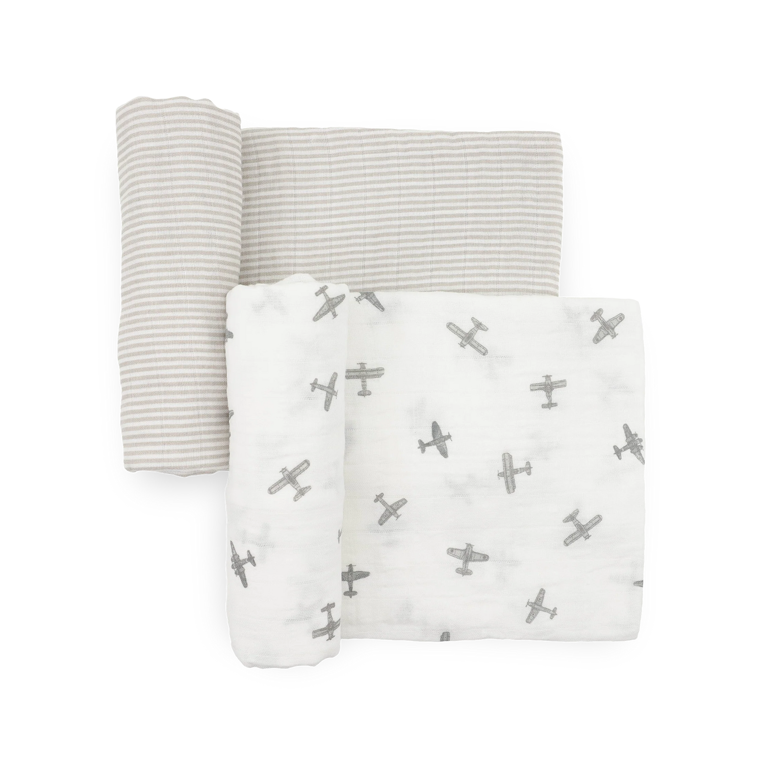Little Unicorn Organic Cotton Muslin Swaddle Blanket 2 Pack - Pewter Planes