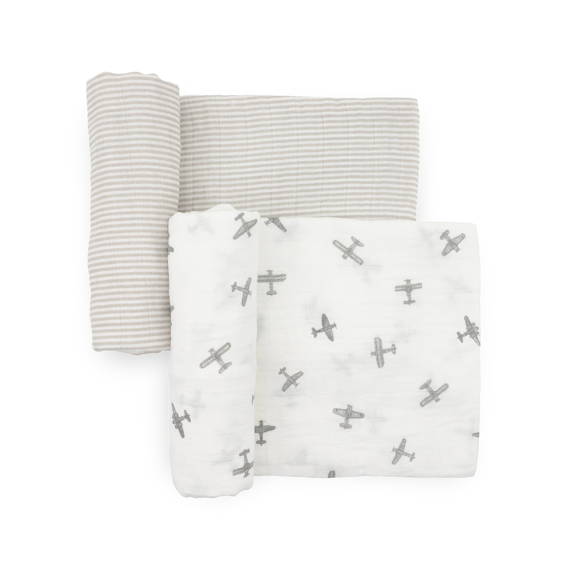 Little Unicorn Organic Cotton Muslin Swaddle Blanket 2 Pack - Pewter Planes