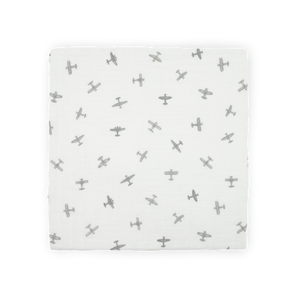 Little Unicorn Organic Cotton Muslin Swaddle Blanket 2 Pack - Pewter Planes