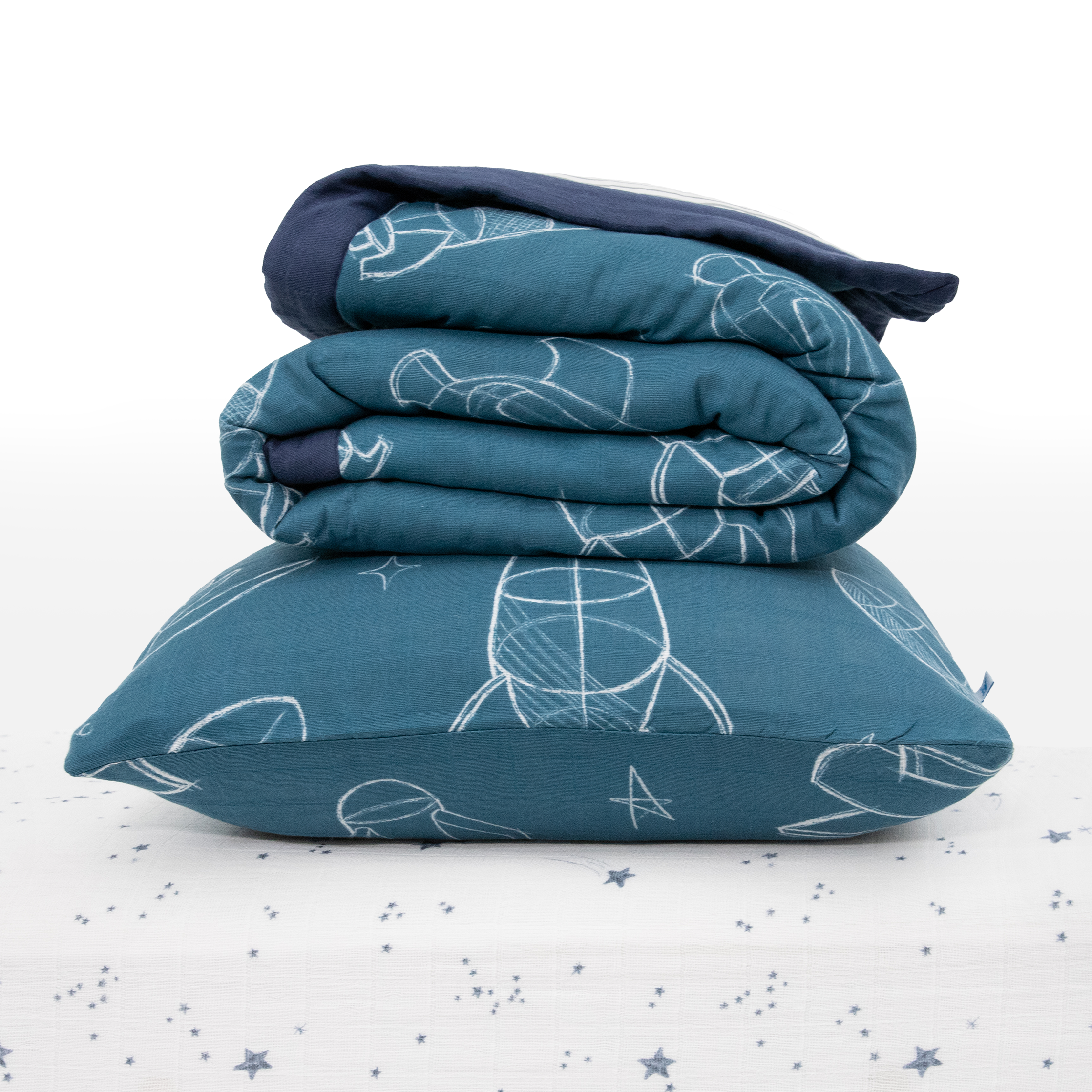 Little Unicorn Cotton Muslin Toddler Bedding 3 Piece Set - Blast Off