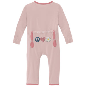 Kickee Pants Applique Coverall With zipper - Baby Rose Peace, Love And Happiness