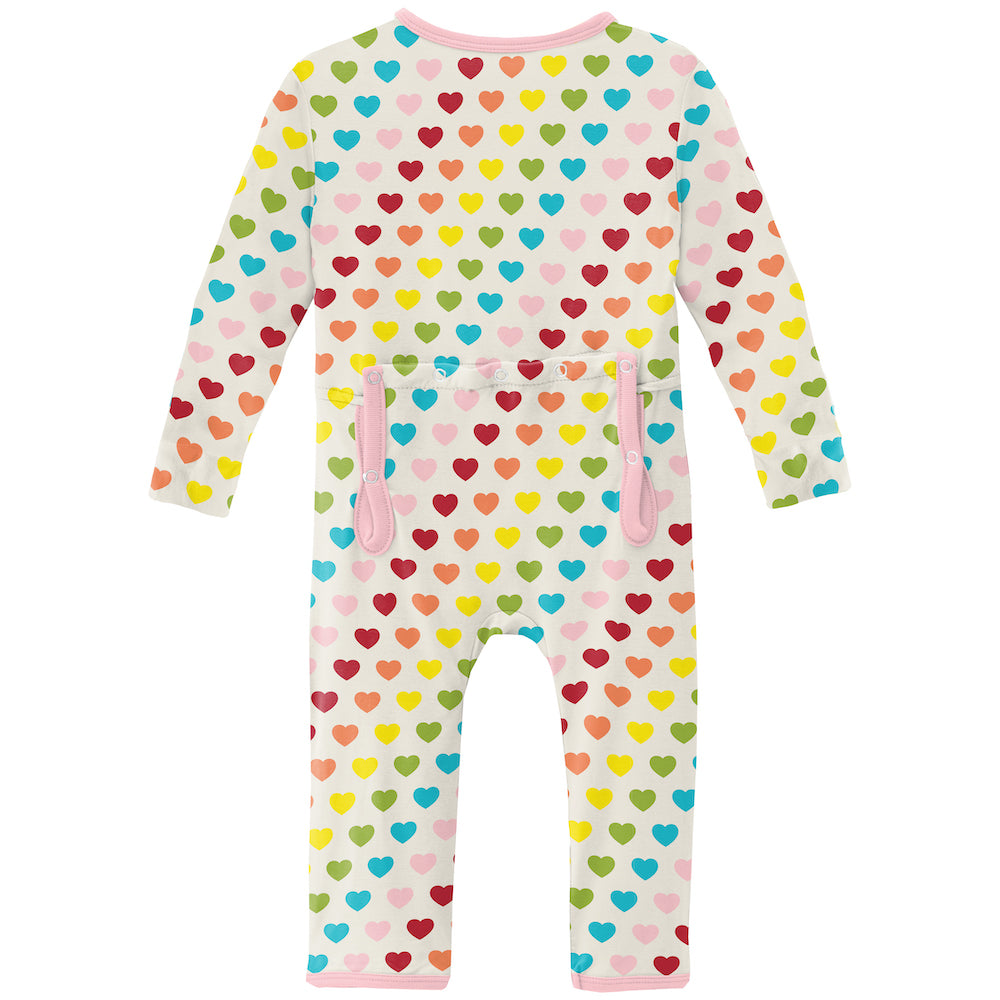 Kickee Pants Print Coverall With 2 Way Zipper - Rainbow Hearts