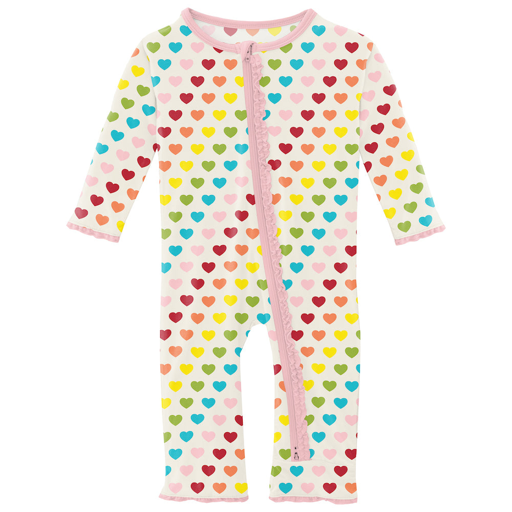 Kickee Pants Print Muffin Ruffle Coverall With 2 Way Zipper - Rainbow Hearts