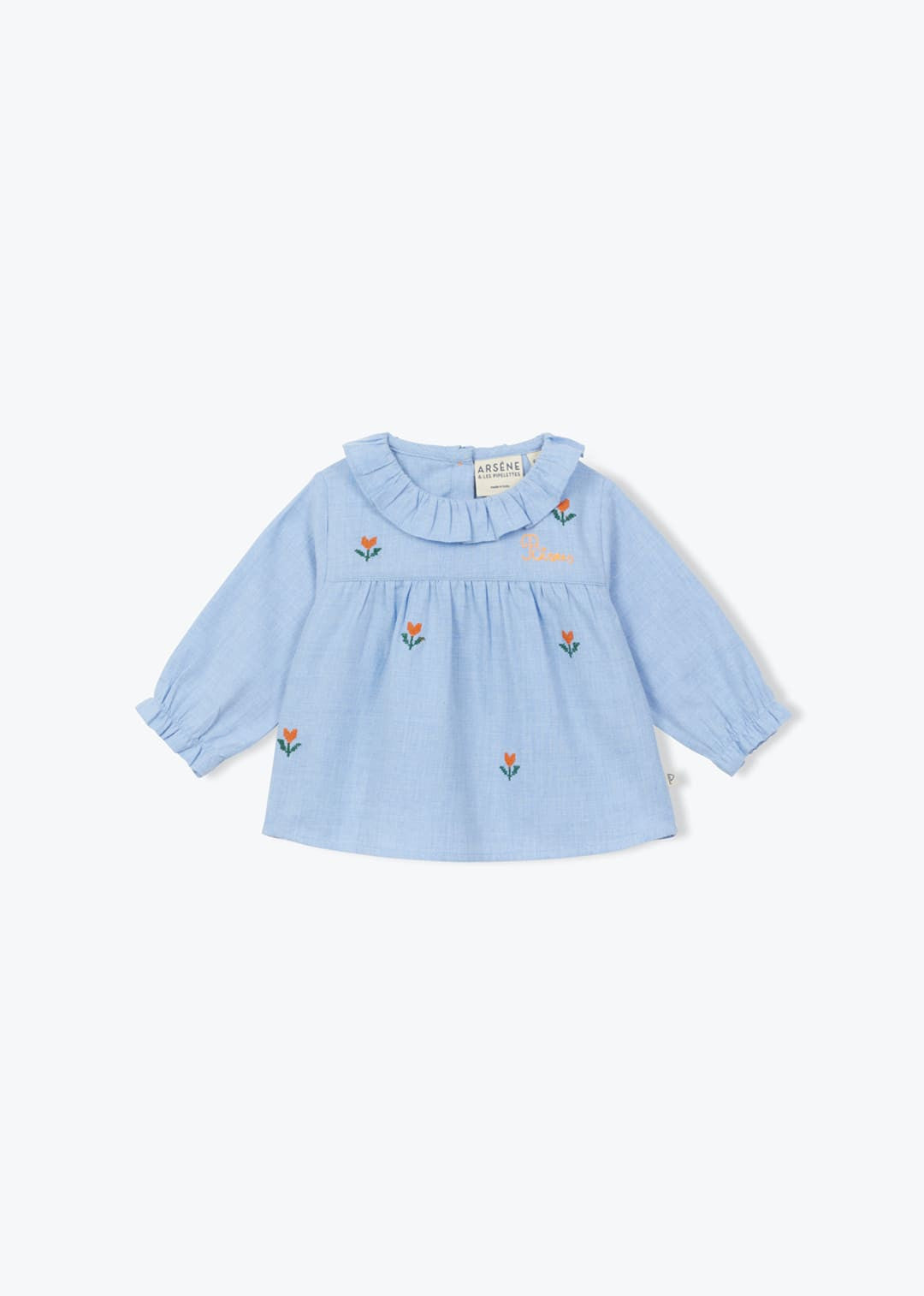 Arsēne et Les Pipelettes Embroidered Flowers Baby Blouse - Ciel