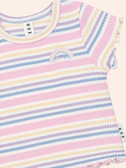 Huxbaby Rainbow Stripe Rib Tee - Multi