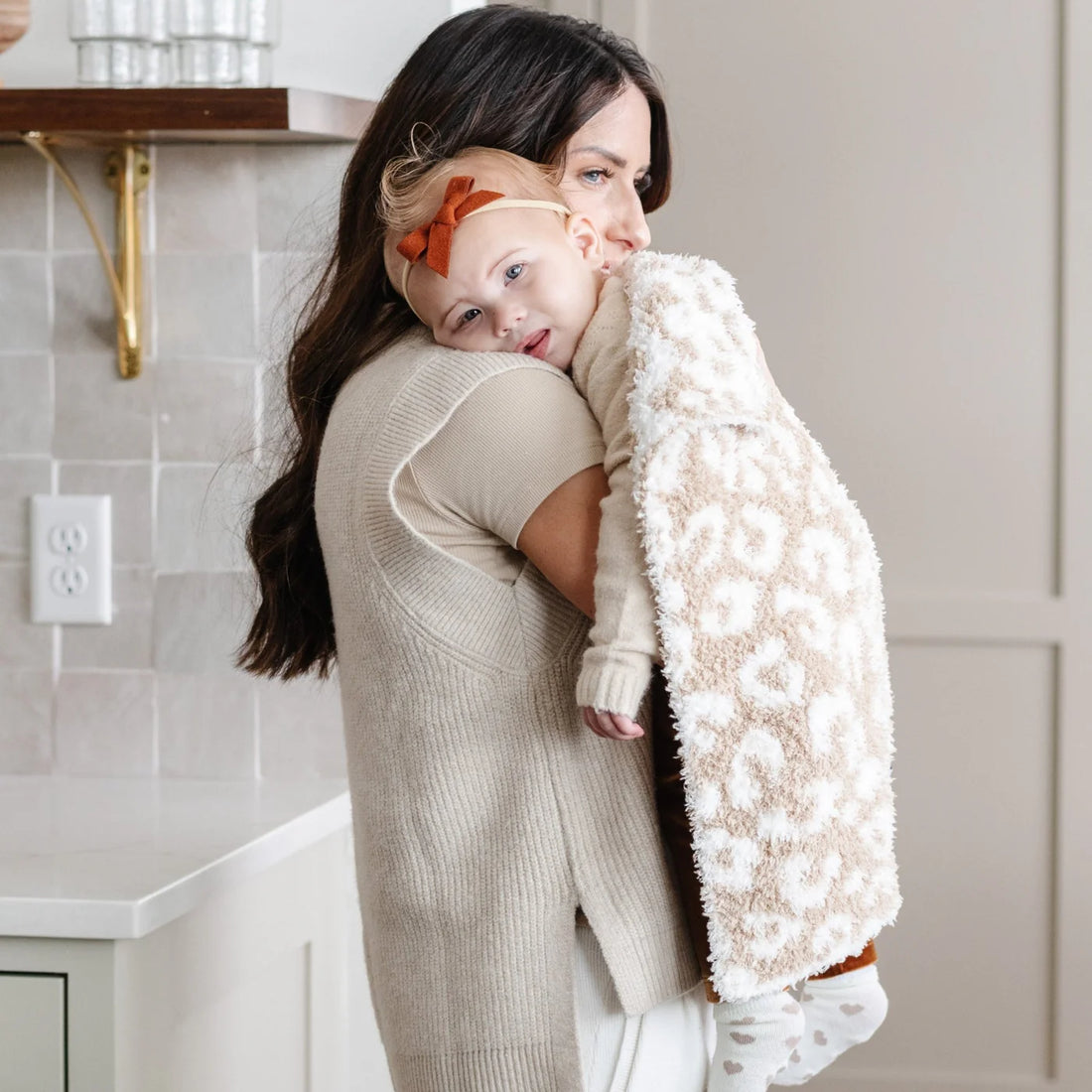 Saranoni Minky Double-Layer Bamboni Mini Blankets - Tan Leopard Double Layer