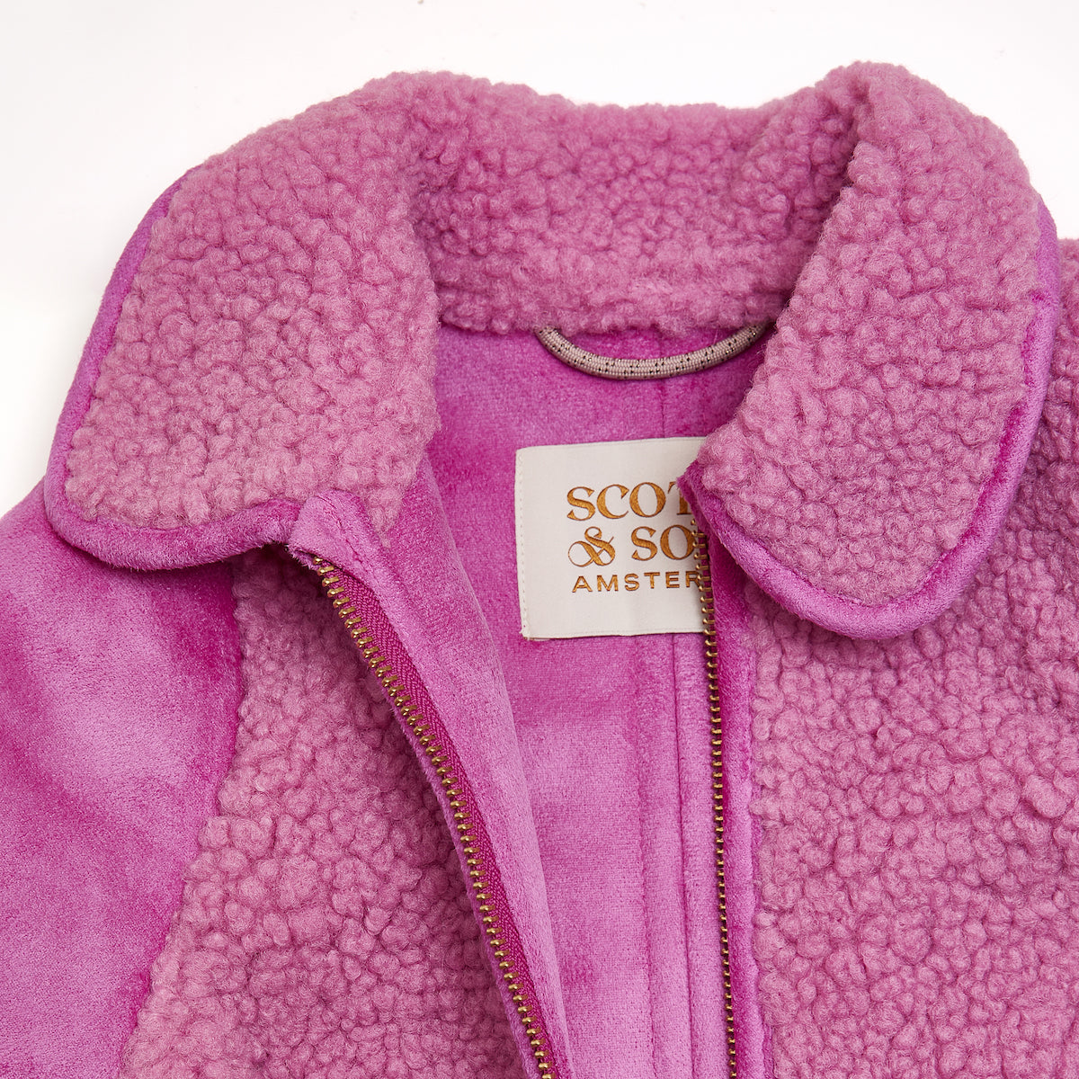 Scotch Soda Girls Longer Length Teddy Jacket Fuchsia
