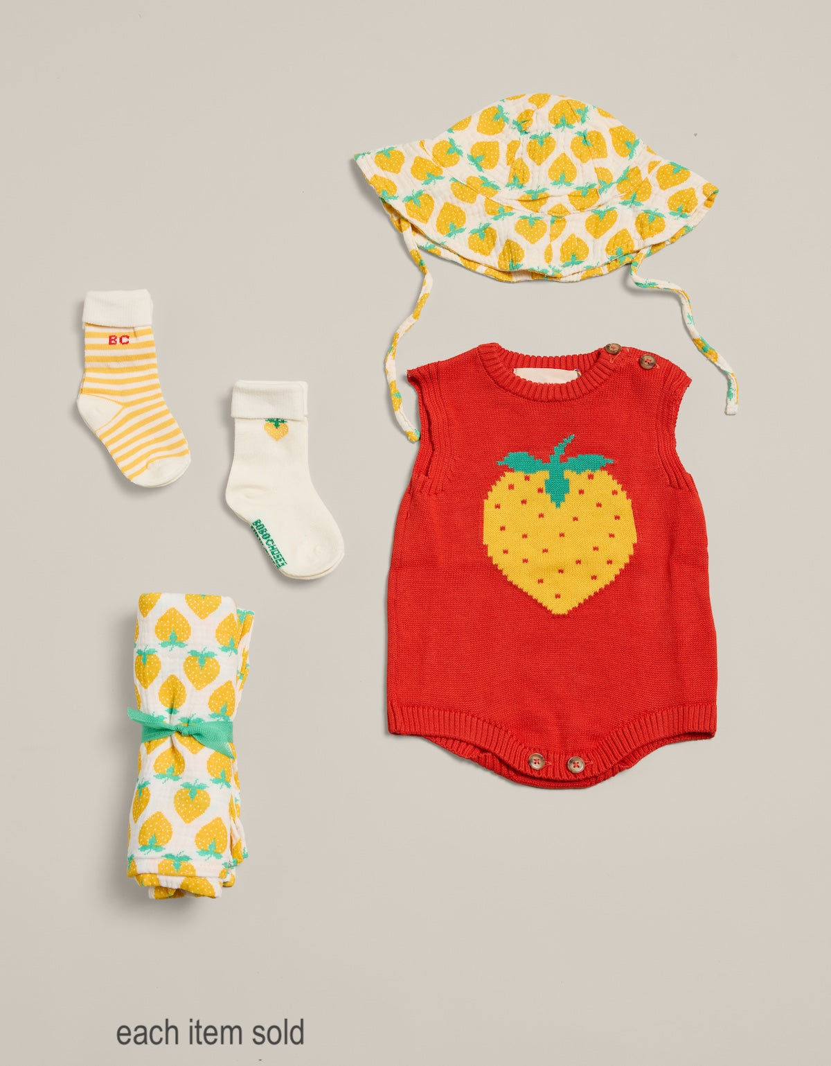 Bobo Choses Pixel Strawberry Knitted Romper
