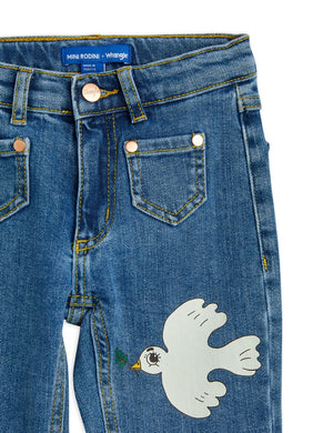 Mini Rodini Peace Dove Flared Denim Jeans - Blue