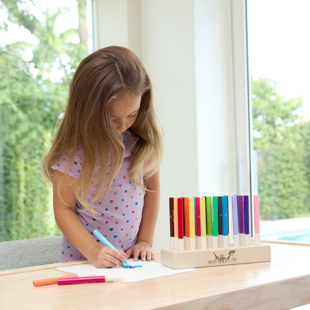 Konges Sløjd Markers In Wooden Block 24 Pcs Fsc - Safari