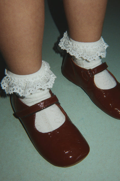 Konges Sløjd 2 Pack Pointelle Frill Socks - Red/Off White