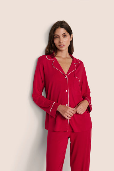 Eberjey Gisele  Long PJ Set -   Holly Red/Ivory