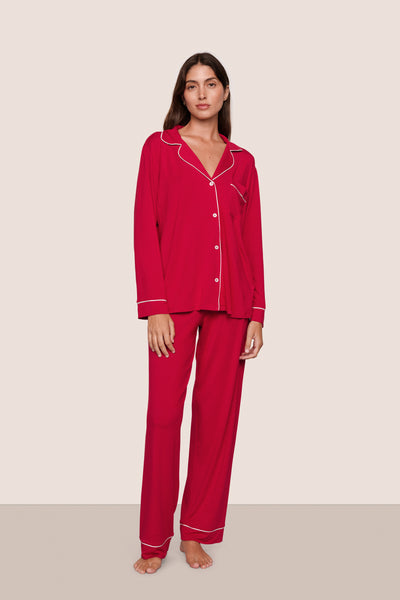 Eberjey Gisele  Long PJ Set -   Holly Red/Ivory