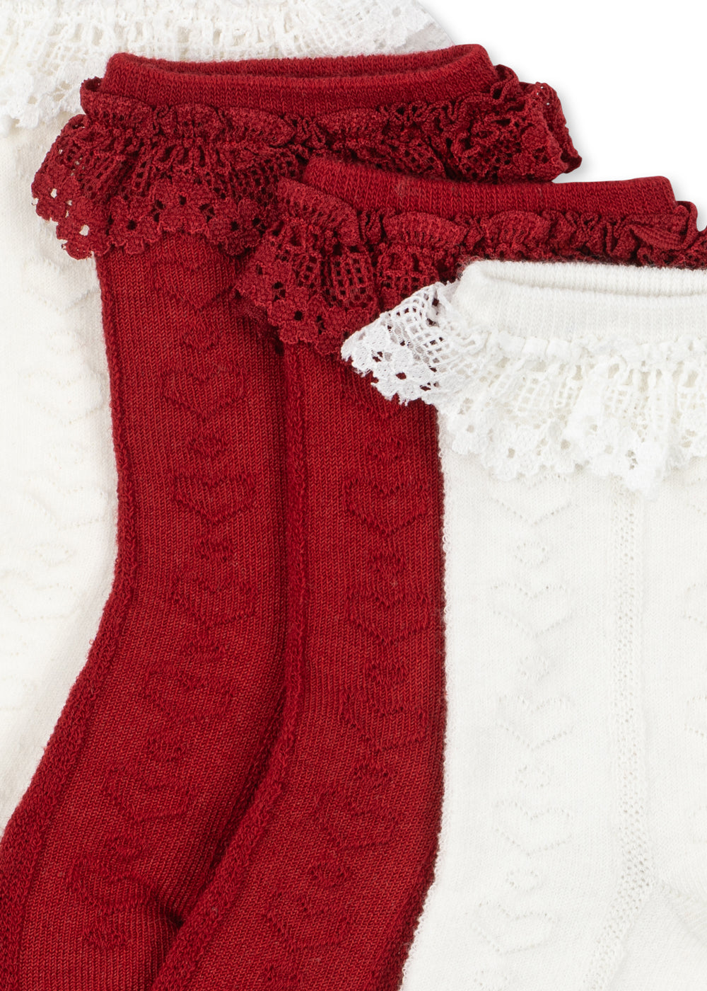 Konges Sløjd 2 Pack Pointelle Frill Socks - Red/Off White