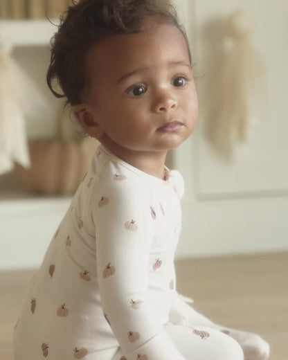 Quincy Mae Bamboo Zip Footie - Pumpkins