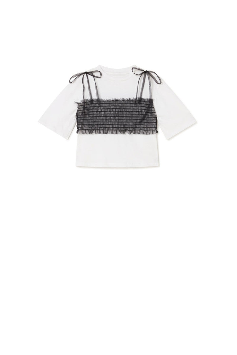 Little Creative Factory Wednesday Tulle Top T-Shirt - White