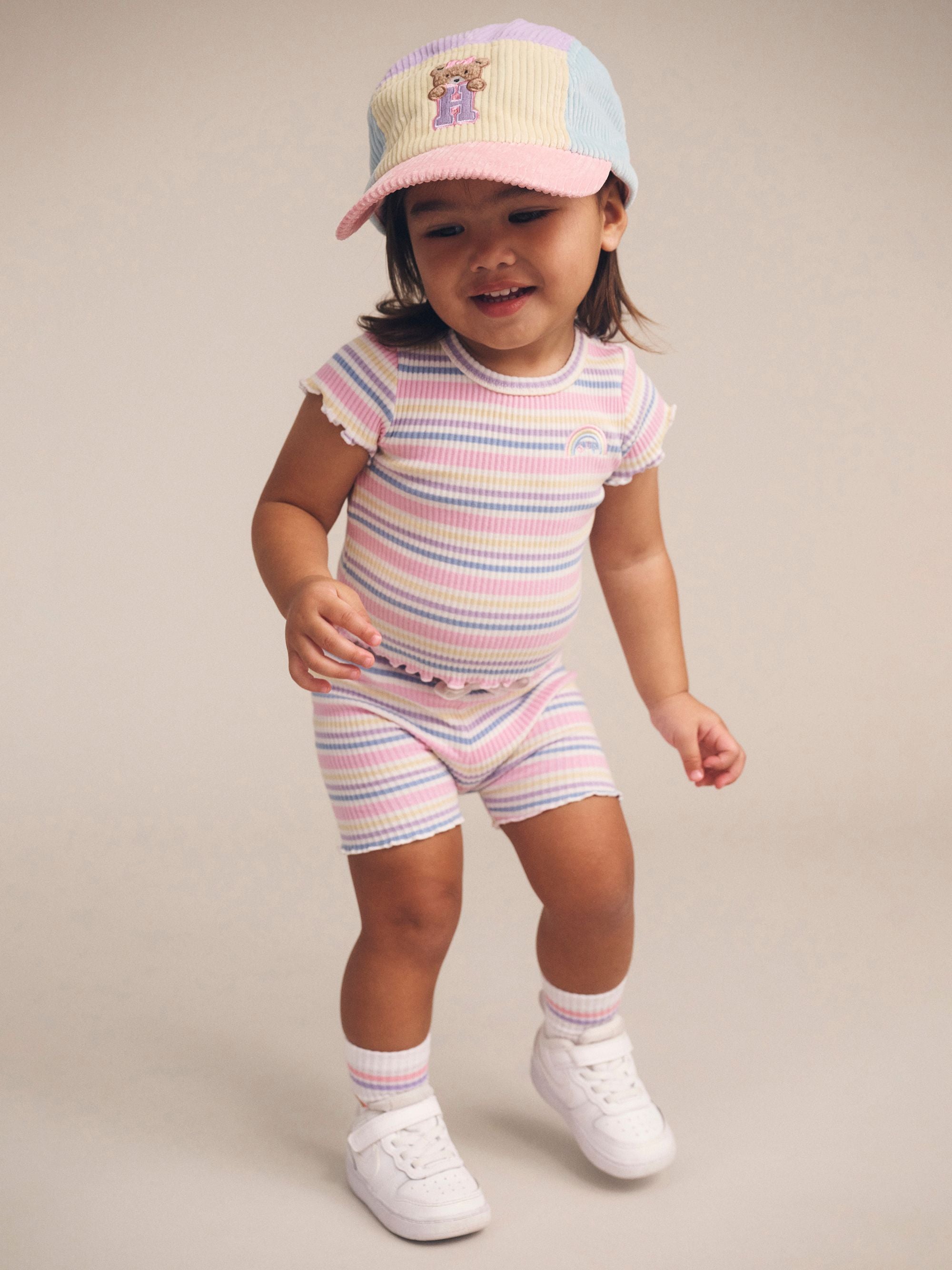Huxbaby Rainbow Stripe Rib Tee - Multi