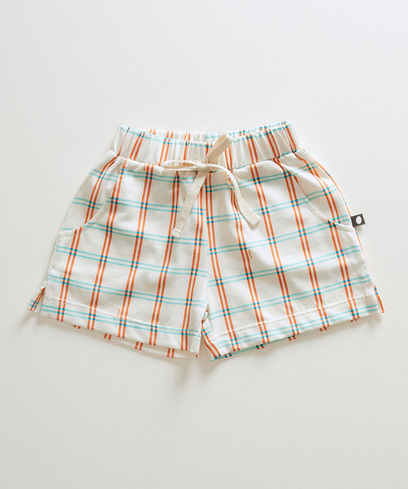 Oeuf Play Shorts - Gardenia/Check Print Jersey