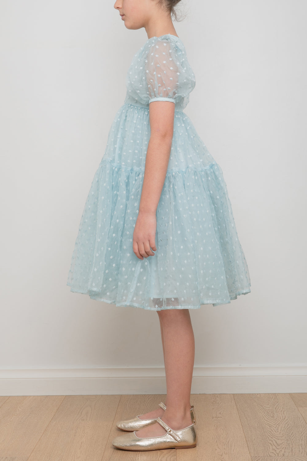 Petite Amalie Ella Organza Dot Dress - Blue
