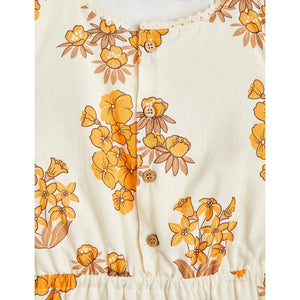 Mini Rodini Flowers Woven Flounce Dress - Beige