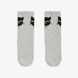 Mini Rodini Anti-Slip Cat Socks - Grey Melange
