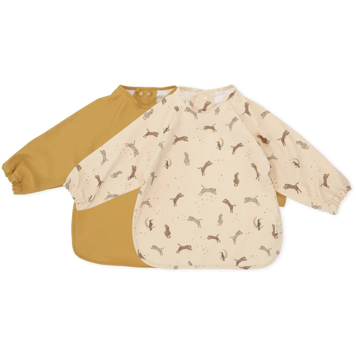 Konges Sløjd 2 Pack Dinner Bib With Sleeves - Roar/Almond