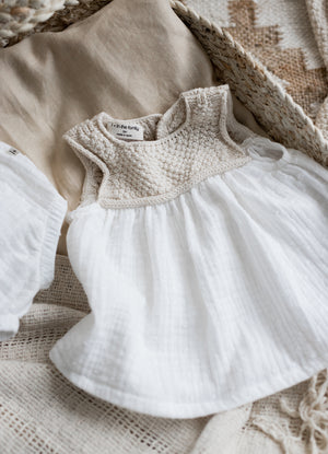 1+ in the Family Laura Dress + Bloomer Set - Off White