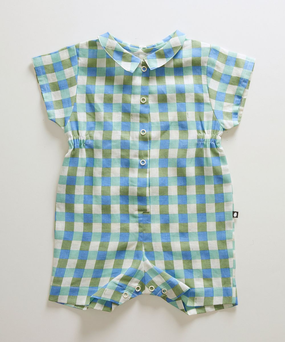 Oeuf Button Down Romper - Moss/Gingham