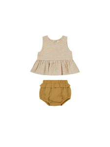Quincy Mae Sleeveless Peplum Set - Ocre Stripe
