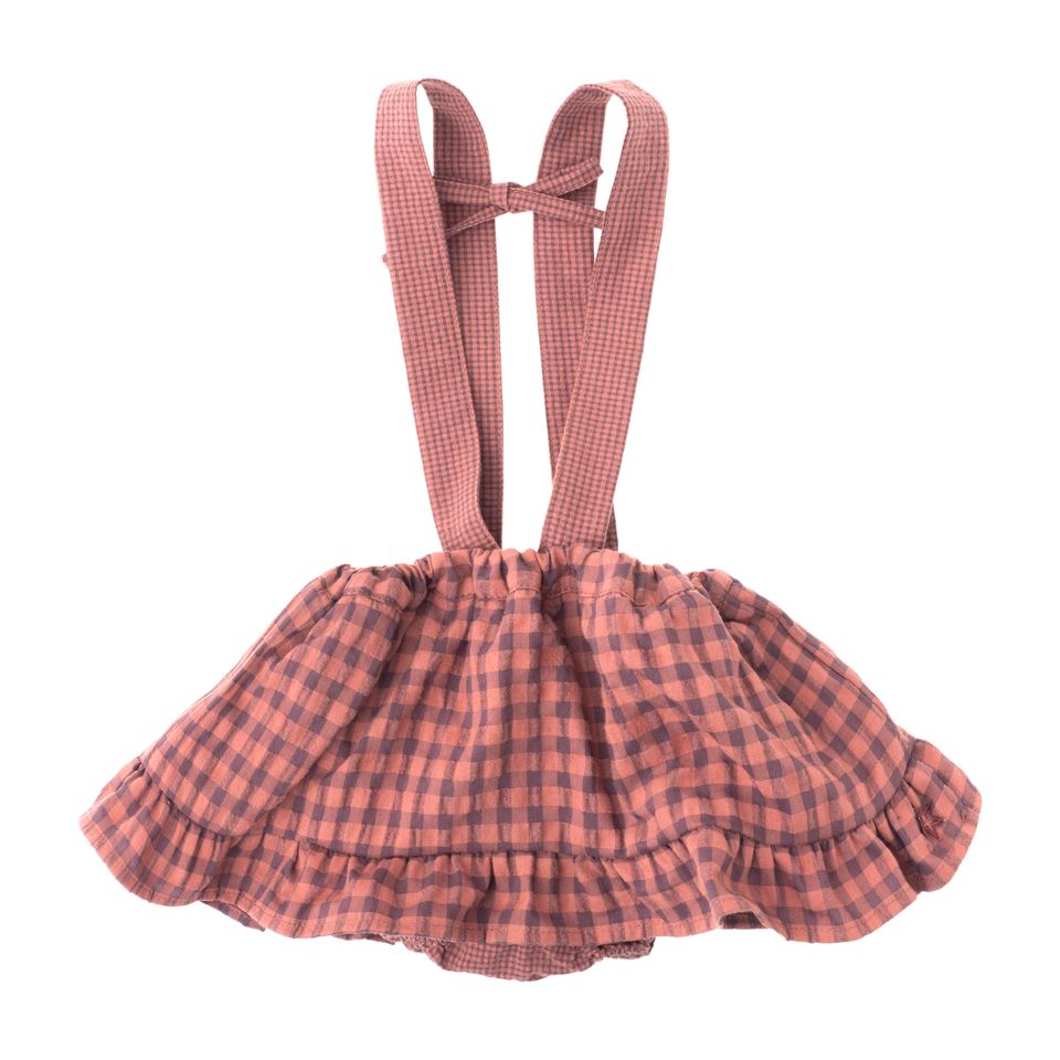 Tocoto Vintage Mini Baby Gingham Skirt with Suspenders - Dark Pink