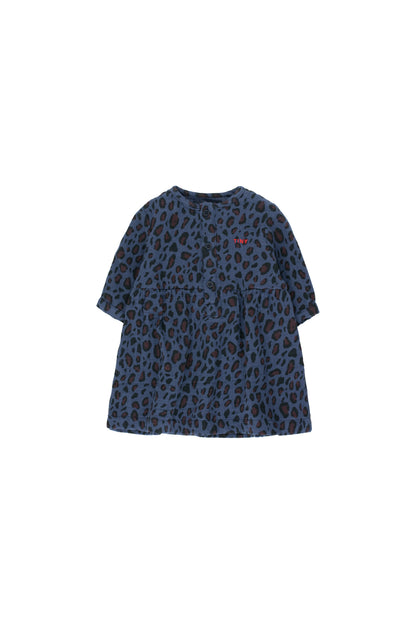 Tiny Cottons Animal Print Baby Dress - Light Navy/Dark Brown