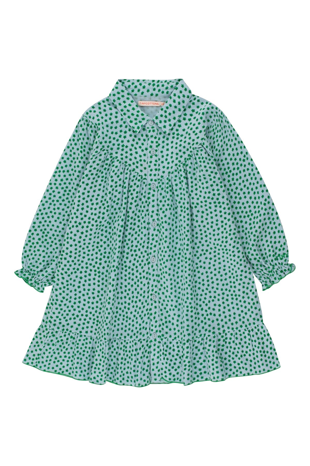 Tiny Cottons Tiny Flowers Frill Dress - Grey/Grass Green