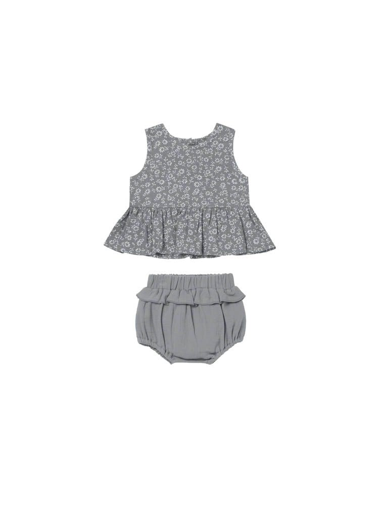 Quincy Mae Sleeveless Peplum Set - Indigo Flora