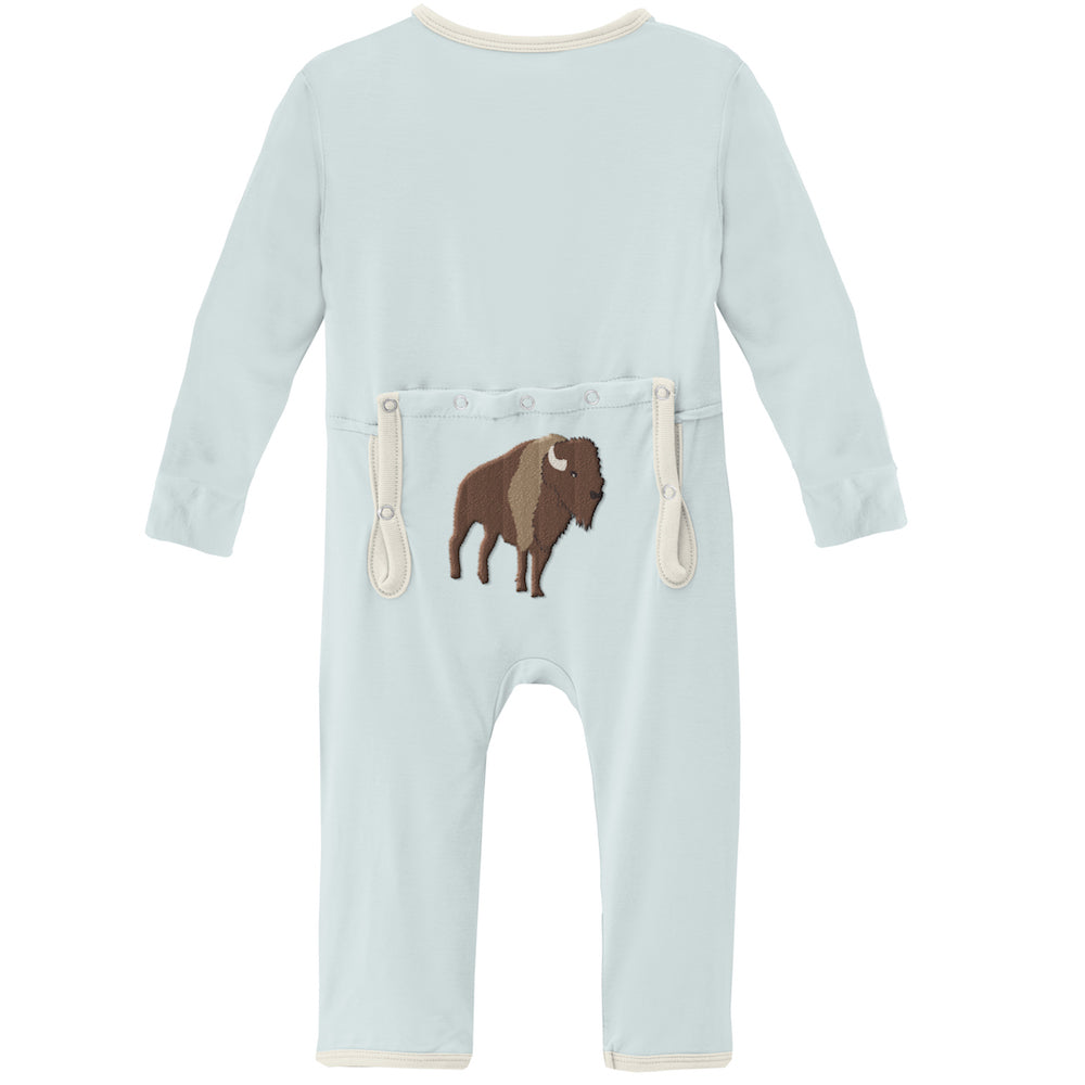 Kickee Pants Applique Coverall with Snaps - Fresh Air Bison