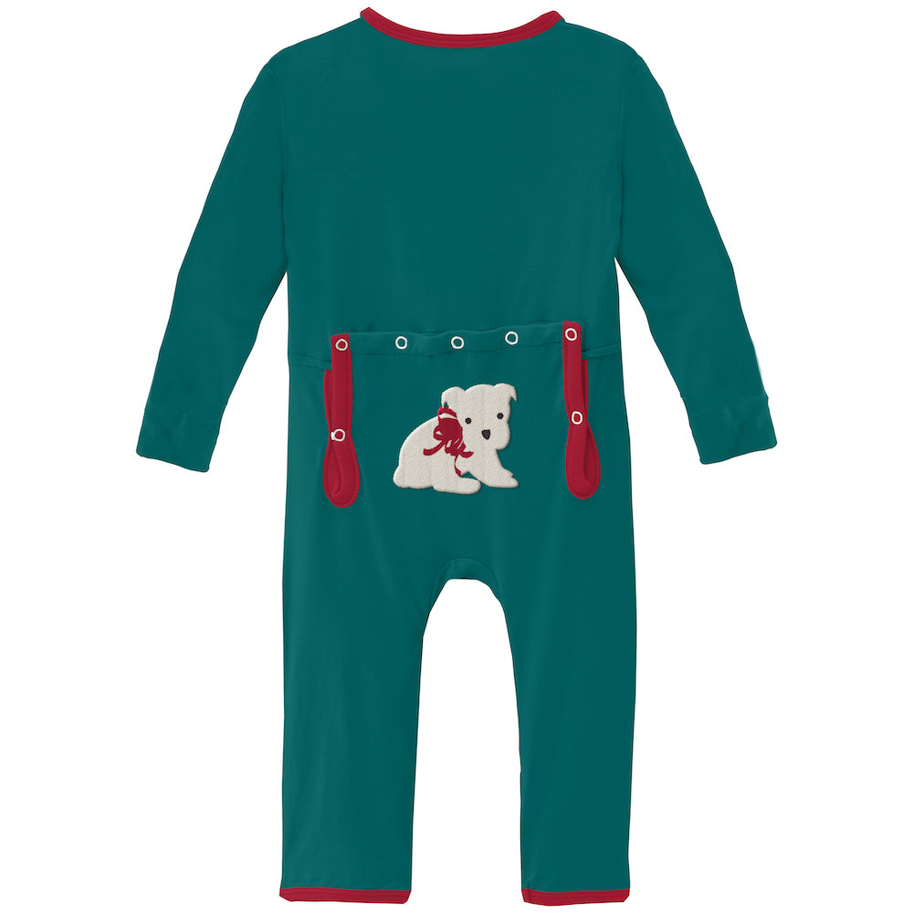 Kickee Pants Applique Coverall With Snaps - Cedar Puppy