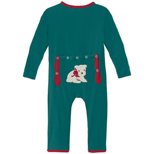 Kickee Pants Applique Coverall With Snaps - Cedar Puppy