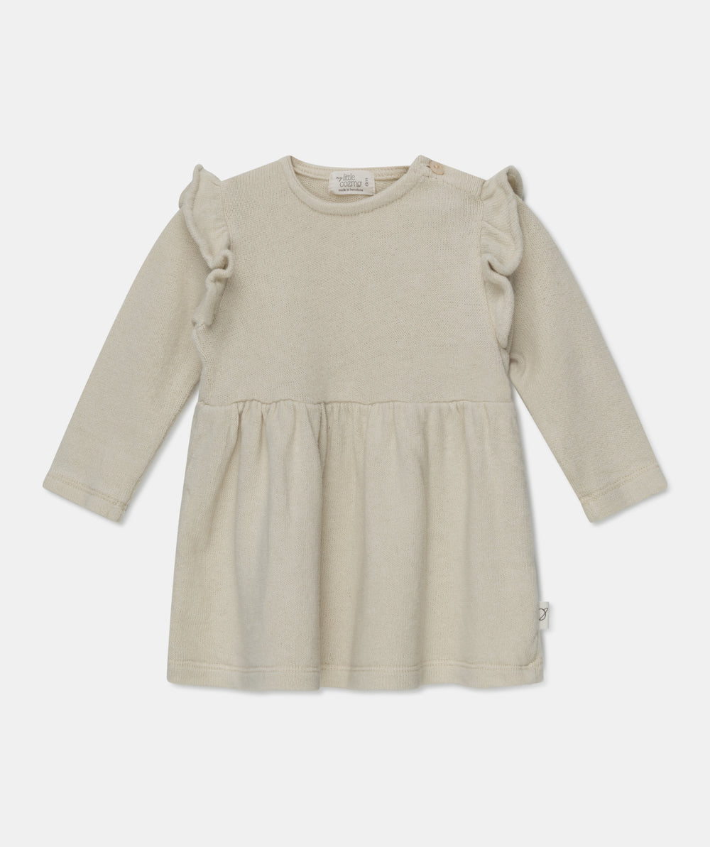 My Little Cozmo Casey Baby Ruffle Shoulder Recycled Dress - Stone