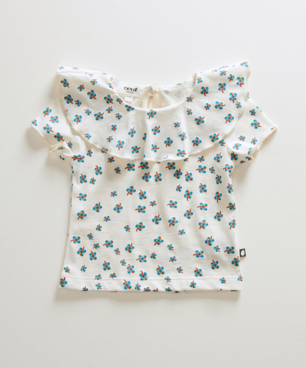 Oeuf Ruffle Collar Tee - Gardenia/Clover Print