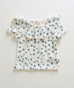 Oeuf Ruffle Collar Tee - Gardenia/Clover Print