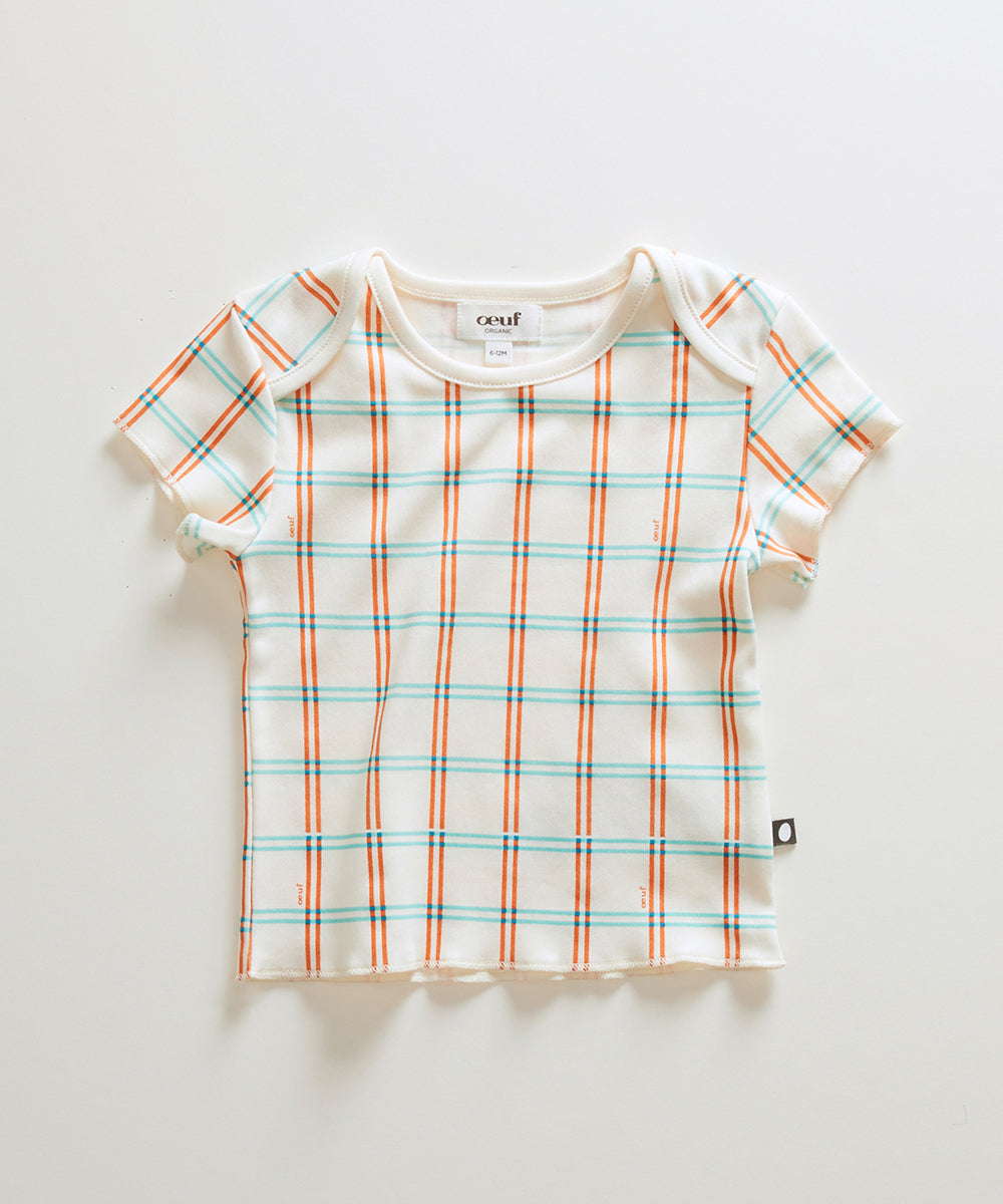 Oeuf Baby Pima Tee - Gardenia/Check Print