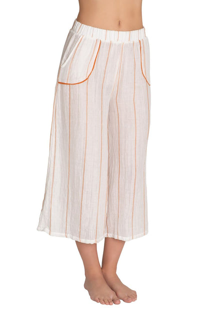 Eberjey Awning Stripe Evie Pant - Cloud/Caramello