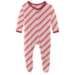 Kickee Pants Print Footie with Zipper - Strawberry Candy Cane Stripe