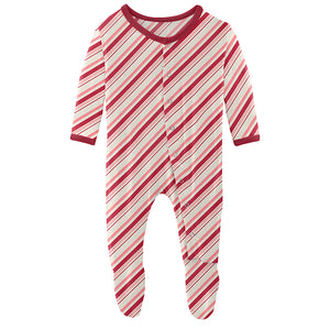 Kickee Pants Print Footie with Zipper - Strawberry Candy Cane Stripe