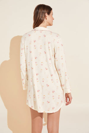 Eberjey Gisele Printed Sleepshirt - Tulip Off White/Light Lilac