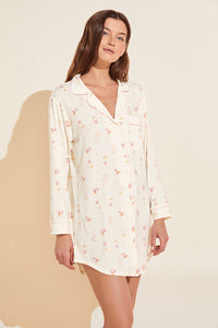 Eberjey Gisele Printed Sleepshirt - Tulip Off White/Light Lilac