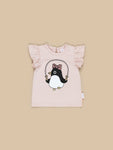 Huxbaby Skipping Penguin Frill T-Shirt - Rose