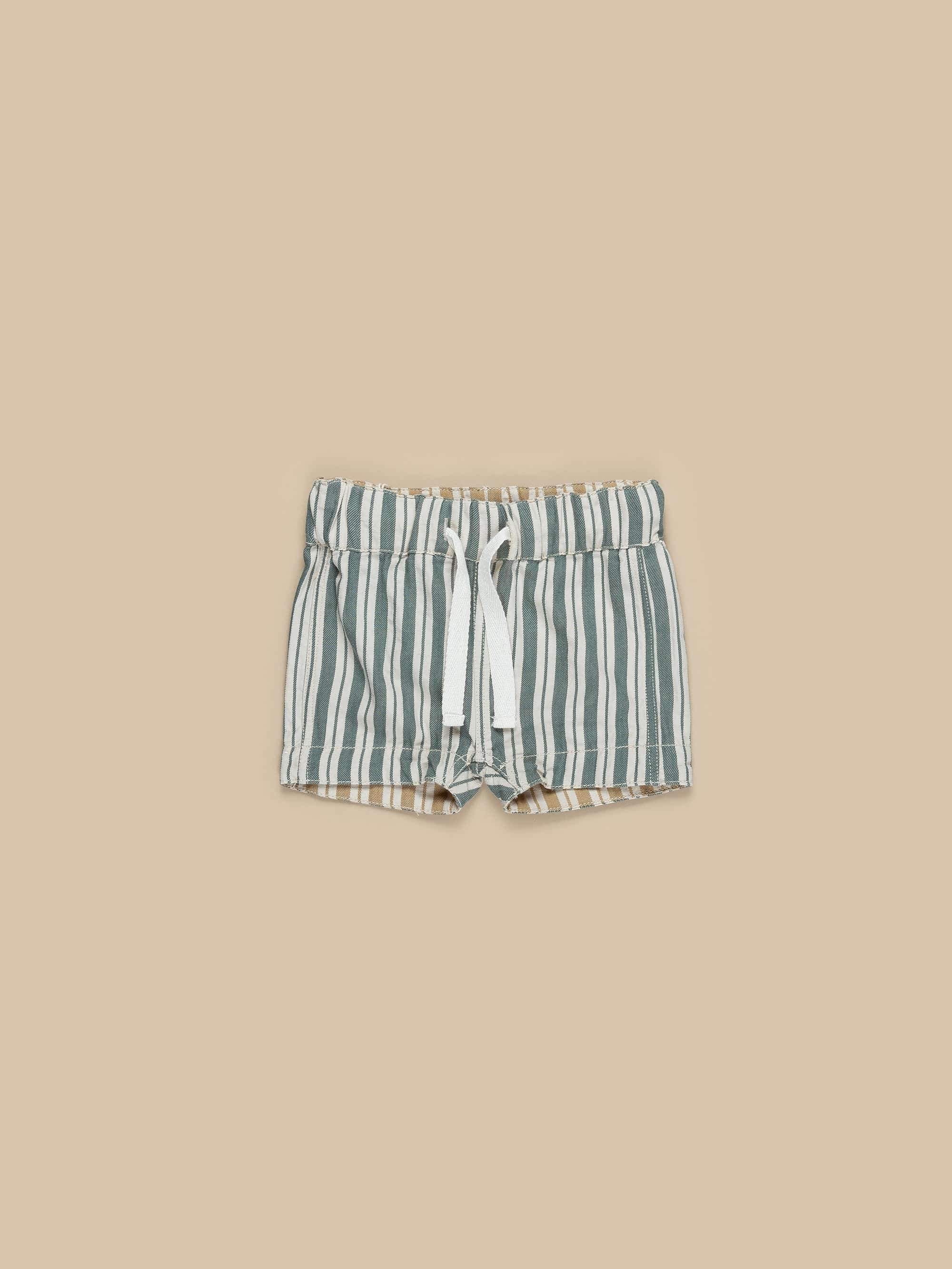 Huxbaby Stripe Reversible Short - Light Spruce + Amber Stripe