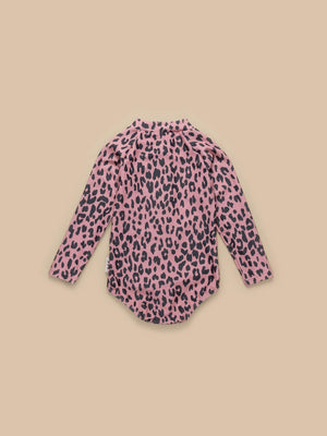 Huxbaby Leopard Long-Sleeve Zip Swimsuit - Dusty Rose
