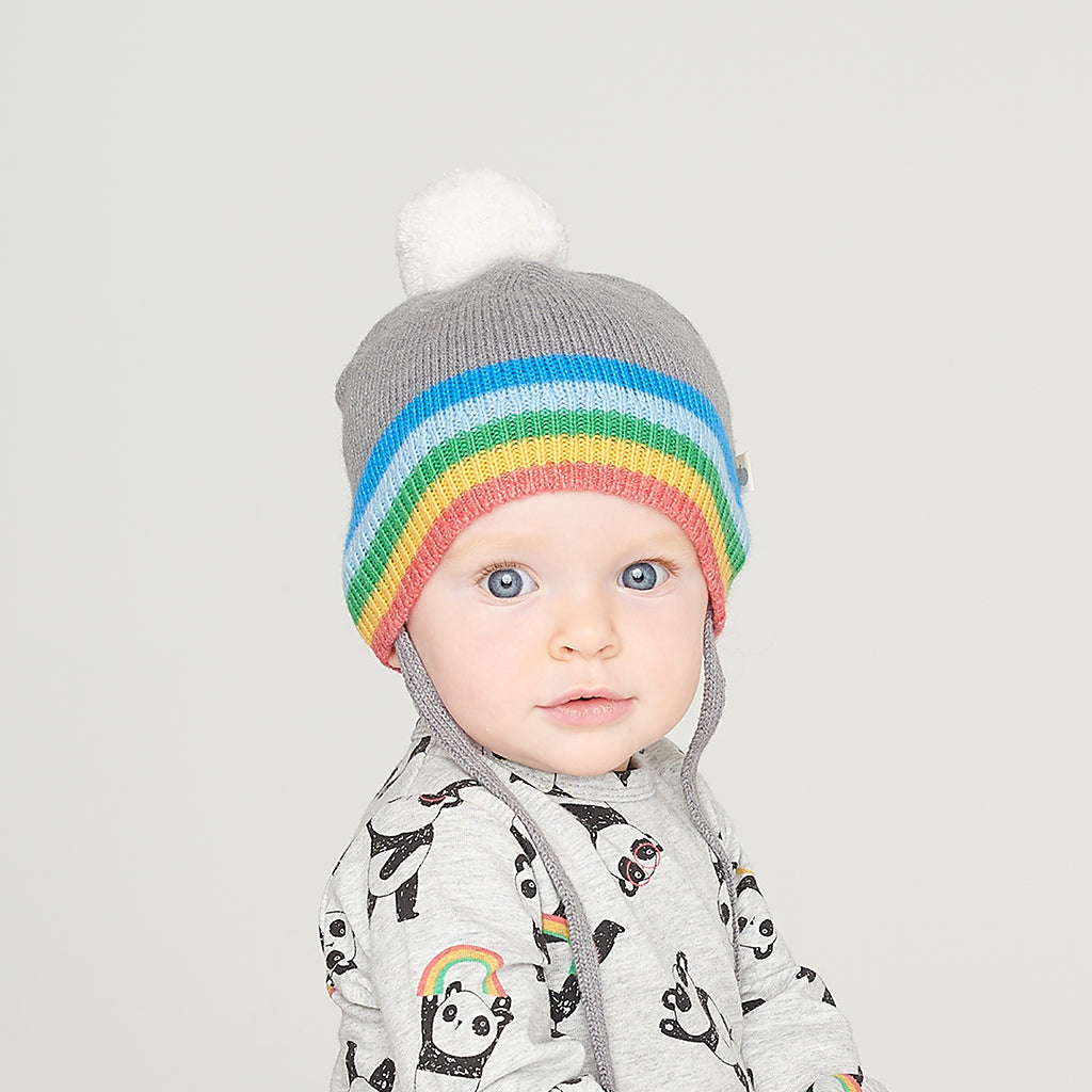 Bonnie Mob Hey Knit Hat - Rainbow Stripe Grey